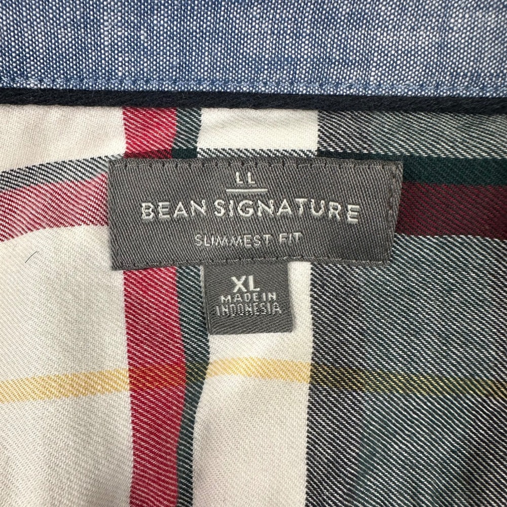 LL Bean Signature Button Down Shirt Mens XL Slimmest Fit Plaid Red Green White - Picture 6 of 12